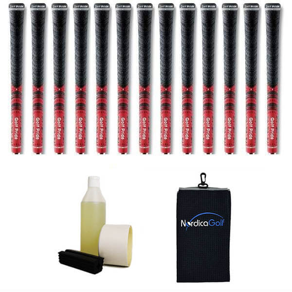 Golf Pride New Decade MultiCompound MCC Midsize Red Grip kit - 13 grips, clamp, solvent, tape, towel