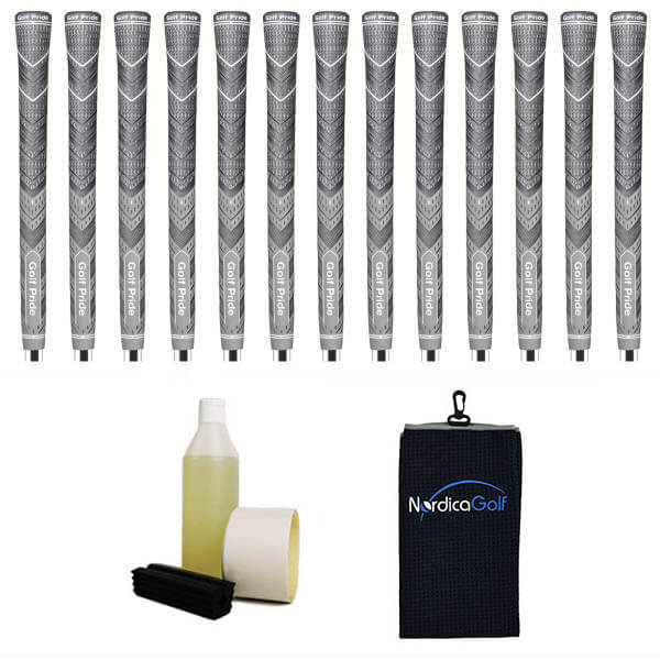 Golf Pride New Decade MultiCompound MCC Plus4 Midsize Grey Grip kit - 13 grips, clamp, solvent, tape, towel