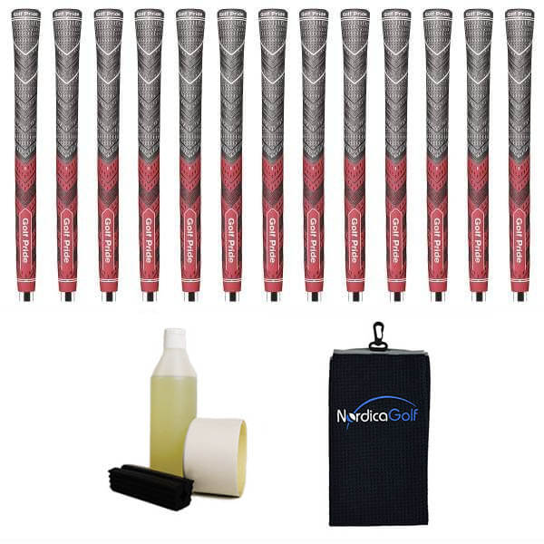 Golf Pride New Decade MultiCompound MCC Plus4 Red Grip kit - 13 grips, clamp, solvent, tape, towel