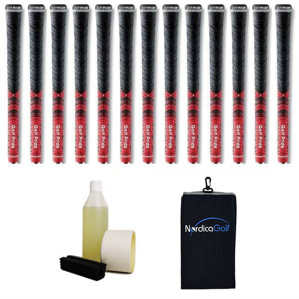 Golf Pride New Decade MultiCompound MCC Red Grip kit - 13 grips, clamp, solvent, tape, towel