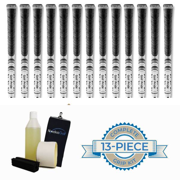 Golf Pride New Decade MultiCompound MCC Midsize Black/White Grip kit - 13 grips, clamp, solvent, tape, towel