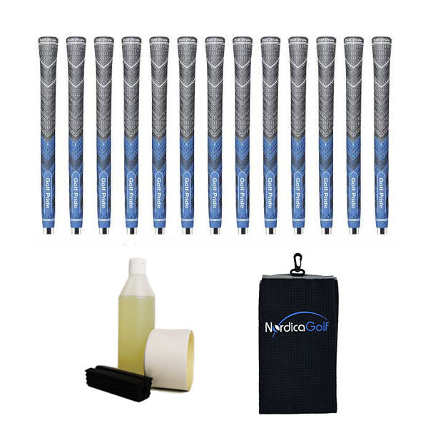 Golf Pride New Decade MultiCompound MCC Plus4 Blue Grip kit - 13 grips, clamp, solvent, tape, towel