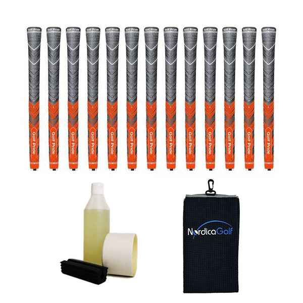 Golf Pride New Decade MultiCompound MCC Plus4 Orange Grip kit - 13 grips, clamp, solvent, tape, towel