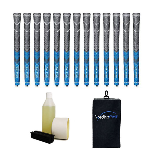 Golf Pride New Decade MultiCompound MCC Plus4 Midsize Blue Grip kit - 13 grips, clamp, solvent, tape, towel