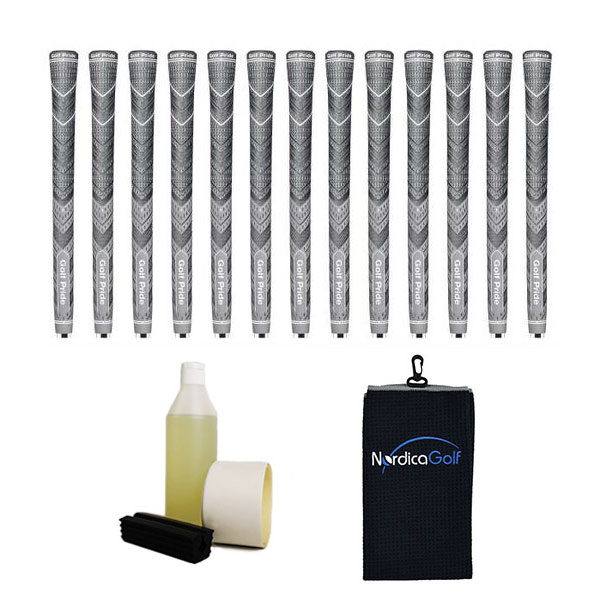 Golf Pride New Decade MultiCompound MCC Plus4 Undersize Gray 0.580" Grip kit - 13 grips, clamp, solvent, tape, towel